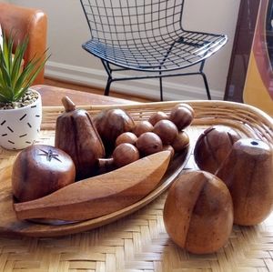 Wood Fruit and Tray Set